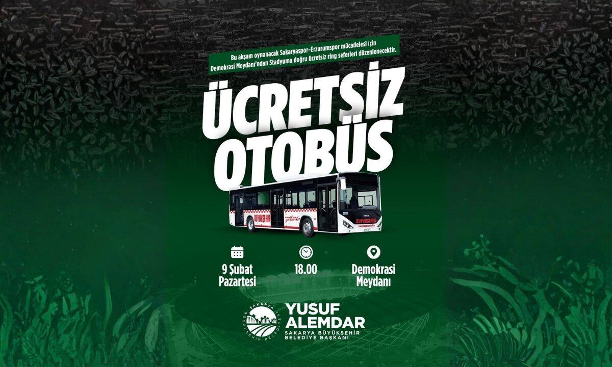 Sakarya Büyükşehir Belediyesi'nden 9 Şubat'taki Sakaryaspor maçı için ücretsiz otobüs seferi